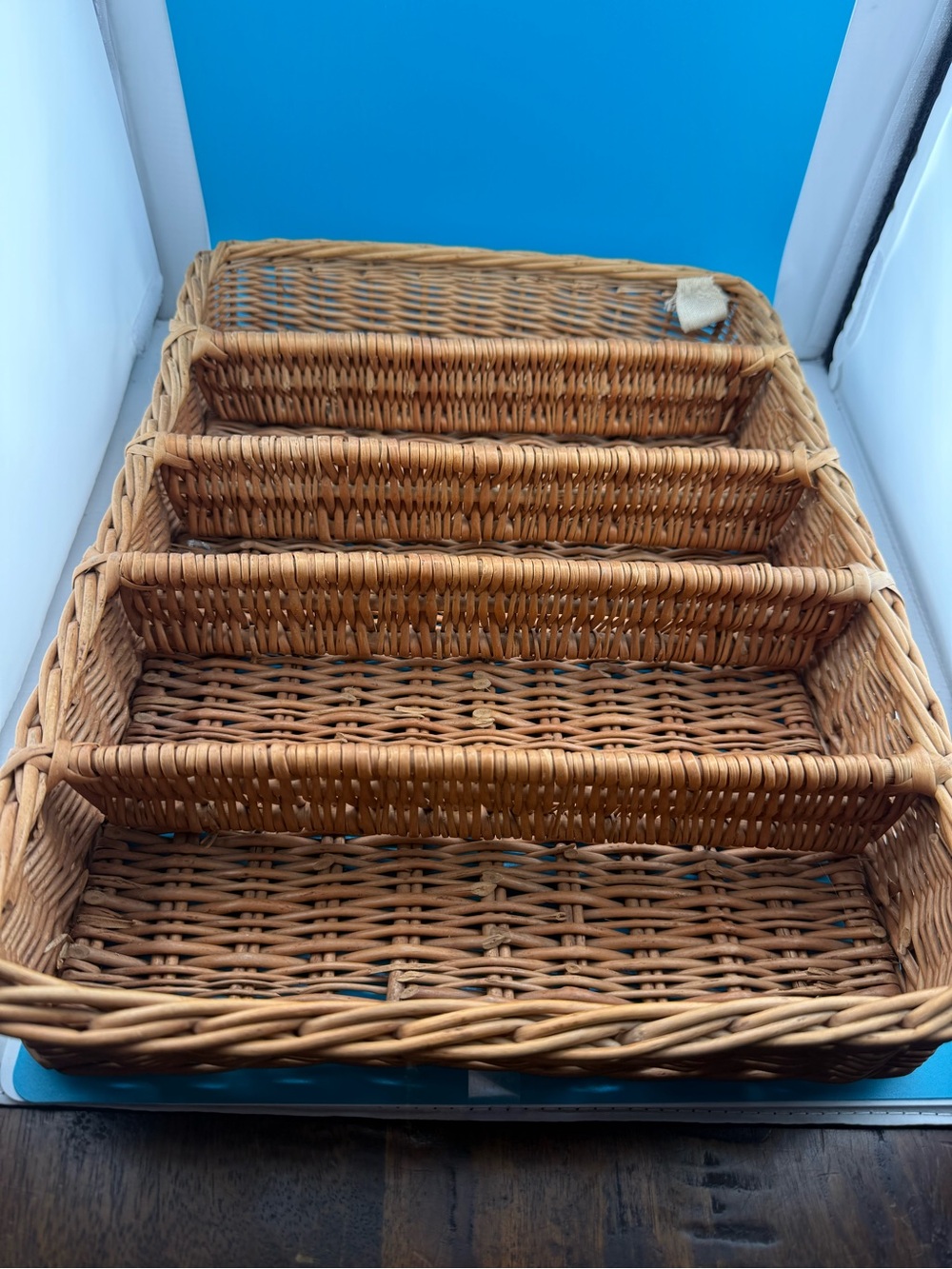 Vintage Wicker Rattan 5 Compartment Flatware Utensil Organizer Tray